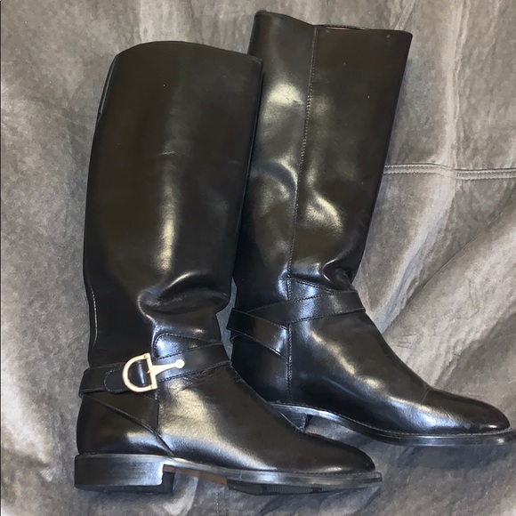 Nine West black leather boots with gold buckle - Picture 1 of 8